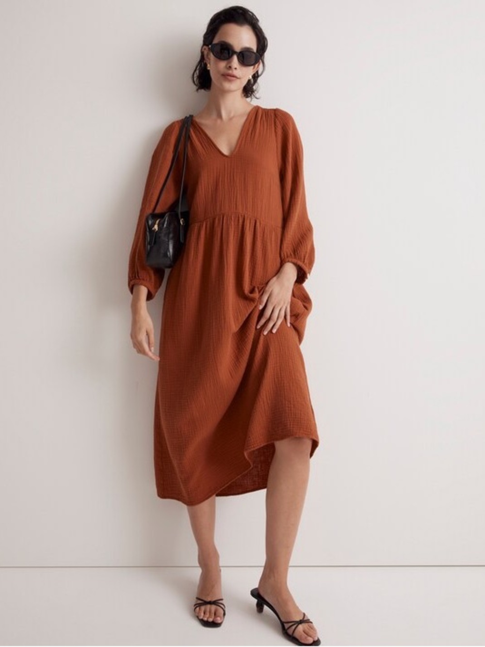 Madewell XXS Rust Long Sleeve Midi Dress - Women